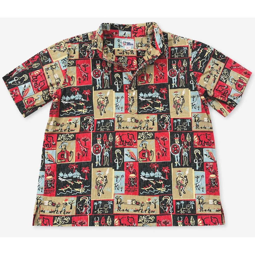Reyn Spooner Mens Size XL Camp Hawaiian Honolulu Tribal Safari Aloha Shirt Vntg.